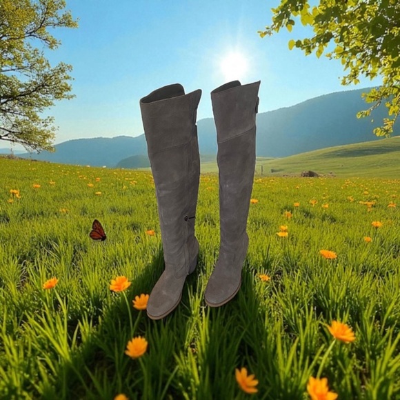 NEIMAN MARCUS | Over the Knee Suede Boots | Dove Grey | Fits Wide Calf | Size 10 - Picture 3 of 11